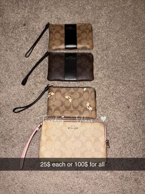 Coach Neutral Signature Wristlet Set in Tan, Brown, Light Pink Accents